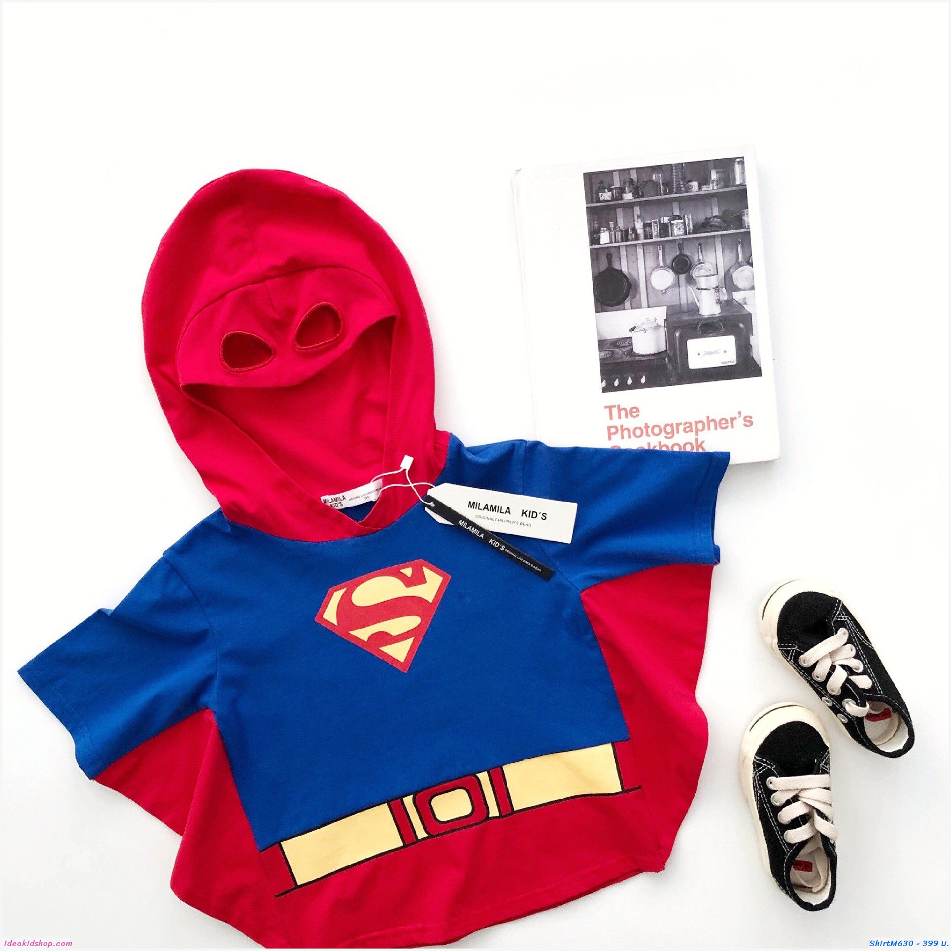 เสื้อยืดเด็ก Superman พร้อมฮูดหน้ากาก