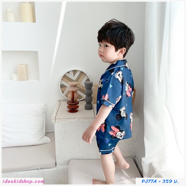 ชุดนอนเด็กผ้าซาติน ลาย Mickey สีกรม