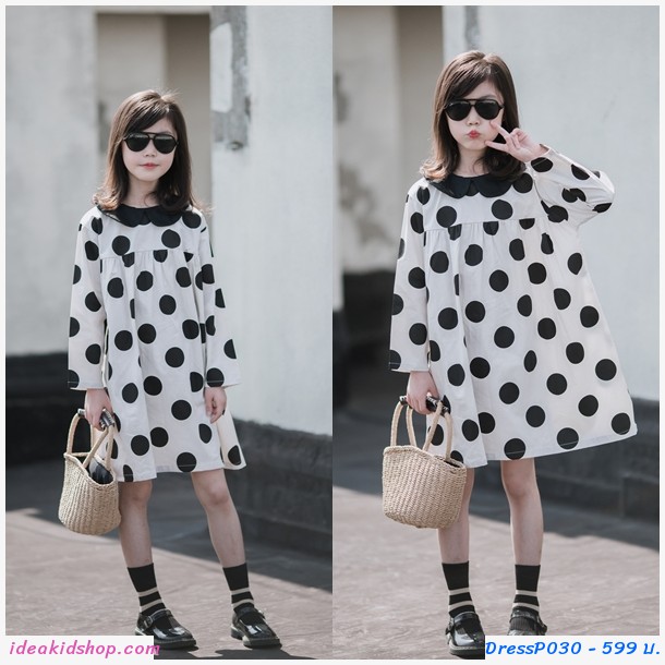 เดรสคอบัวสไตล์ Marimekko แขนยาว สีขาวครีม
