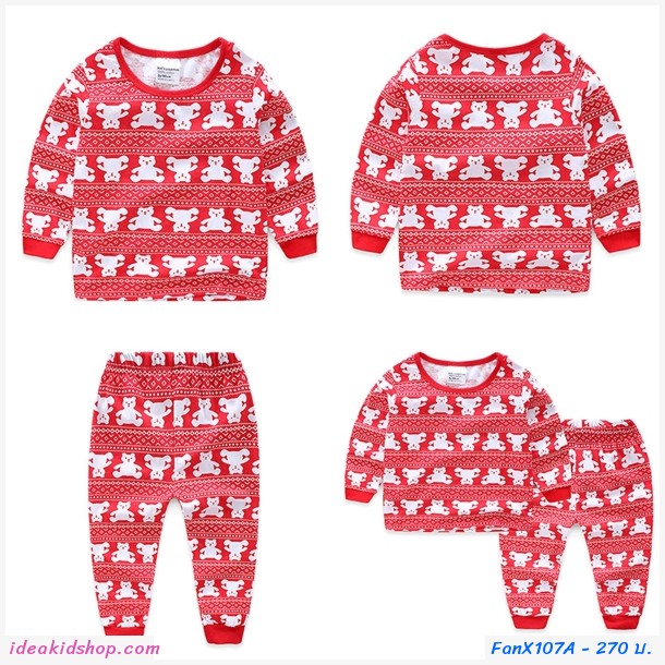 ชุดเสื้อกางเกง Xmas ลายหมี สีแดง
