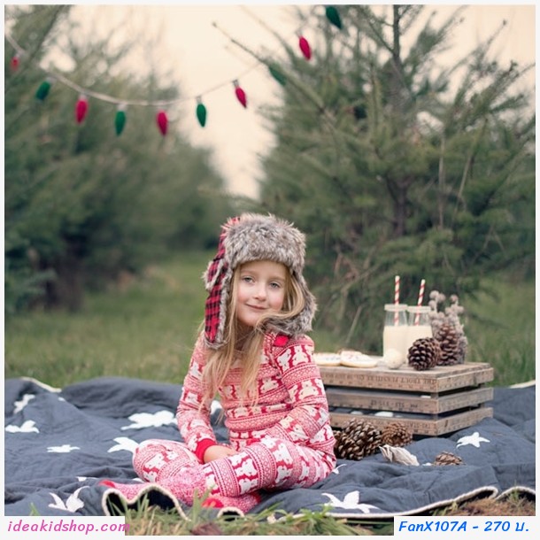 ชุดเสื้อกางเกง Xmas ลายหมี สีแดง