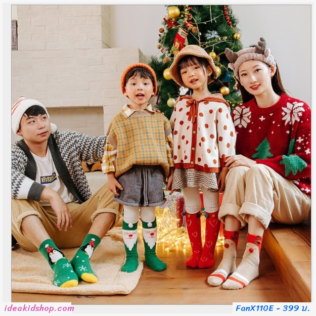 กิ๊บเซตถุงเท้ายาว Xmas Santa เซ็ต 4 คู่ เซต E
