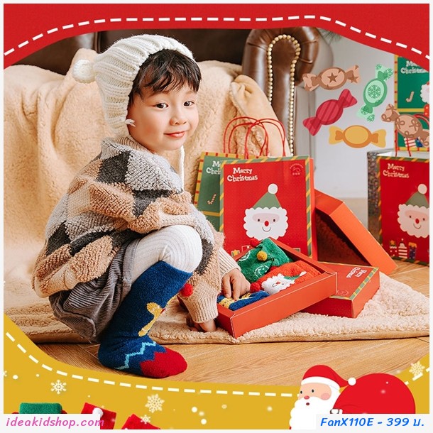 กิ๊บเซตถุงเท้ายาว Xmas Santa เซ็ต 4 คู่ เซต E