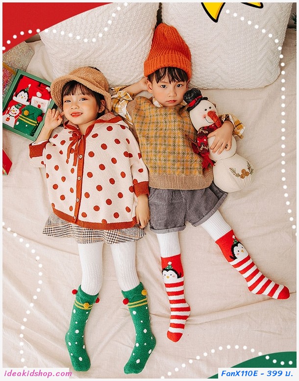 กิ๊บเซตถุงเท้ายาว Xmas Santa เซ็ต 4 คู่ เซต E