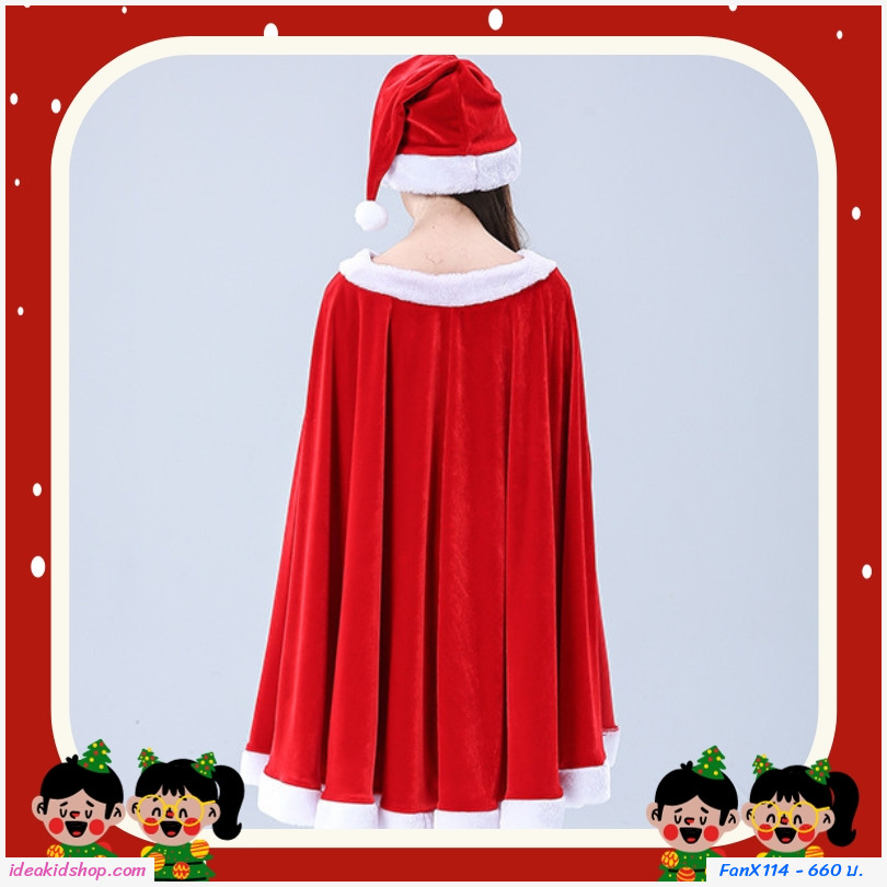 ชุดเดรสแซนตี้ Xmas+หมวก+ผ้าคลุมไหล่ สีแดง