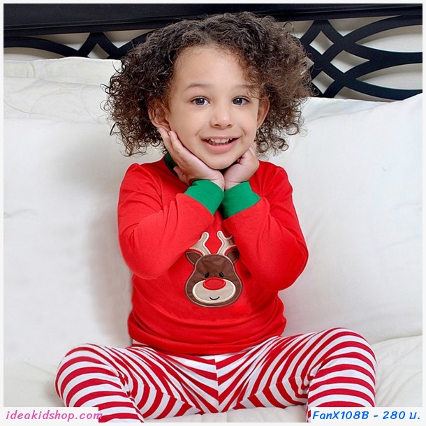 ชุดเสื้อกางเกง Xmas กวางเรนเดียร์น้อย สีแดง