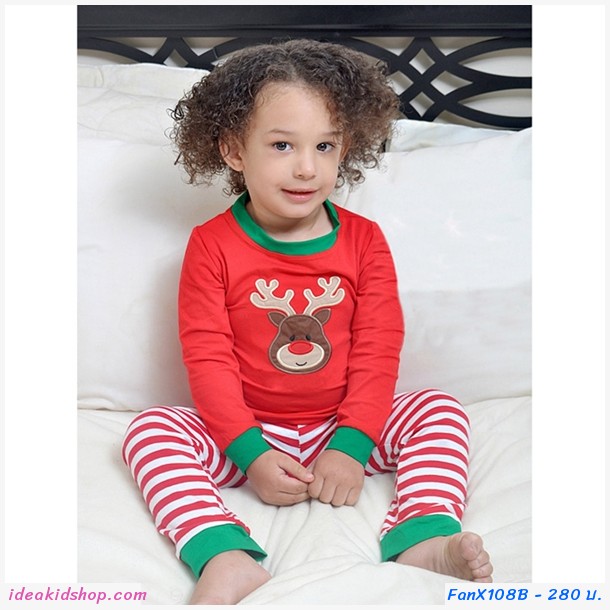 ชุดเสื้อกางเกง Xmas กวางเรนเดียร์น้อย สีแดง