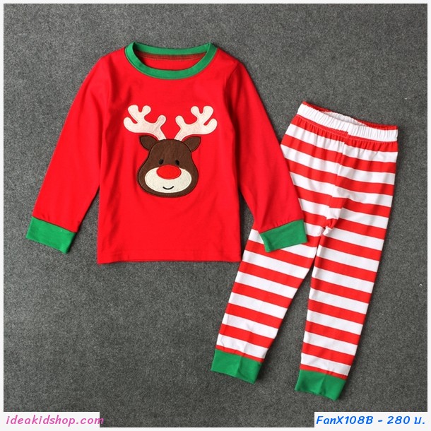 ชุดเสื้อกางเกง Xmas กวางเรนเดียร์น้อย สีแดง