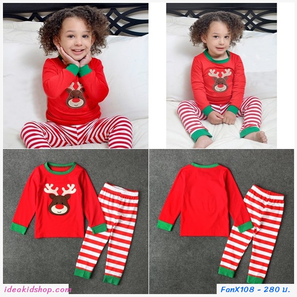 ชุดเสื้อกางเกง Xmas กวางเรนเดียร์น้อย สีแดง