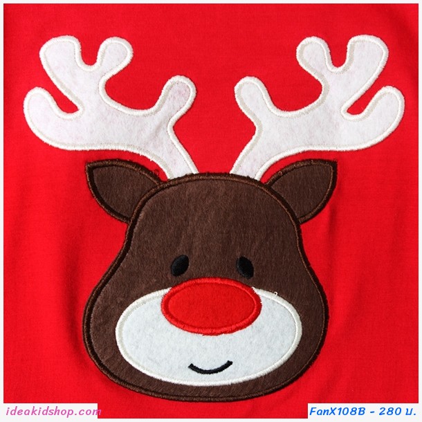 ชุดเสื้อกางเกง Xmas กวางเรนเดียร์น้อย สีแดง