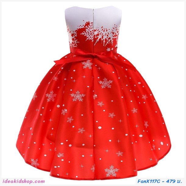 ชุดเดรสผูกโบว์หน้า Xmas ลายซานต้าสีแดง