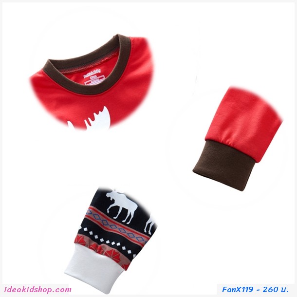 ชุดเสื้อกางเกง Xmas Santa ลายกวางเรนเดียร์ สีแดง