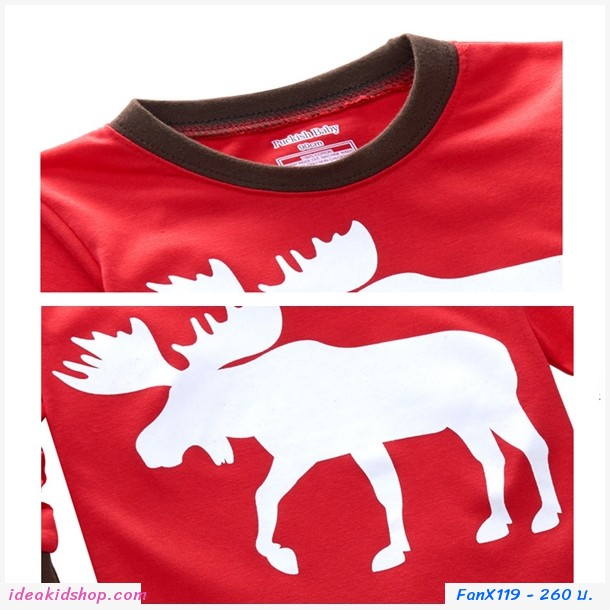 ชุดเสื้อกางเกง Xmas Santa ลายกวางเรนเดียร์ สีแดง