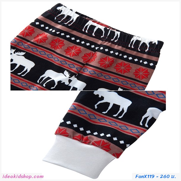 ชุดเสื้อกางเกง Xmas Santa ลายกวางเรนเดียร์ สีแดง