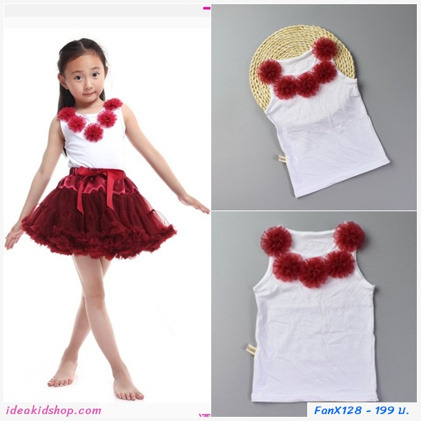 เสื้อกล้าม แต่งดอกไม้สีแดง