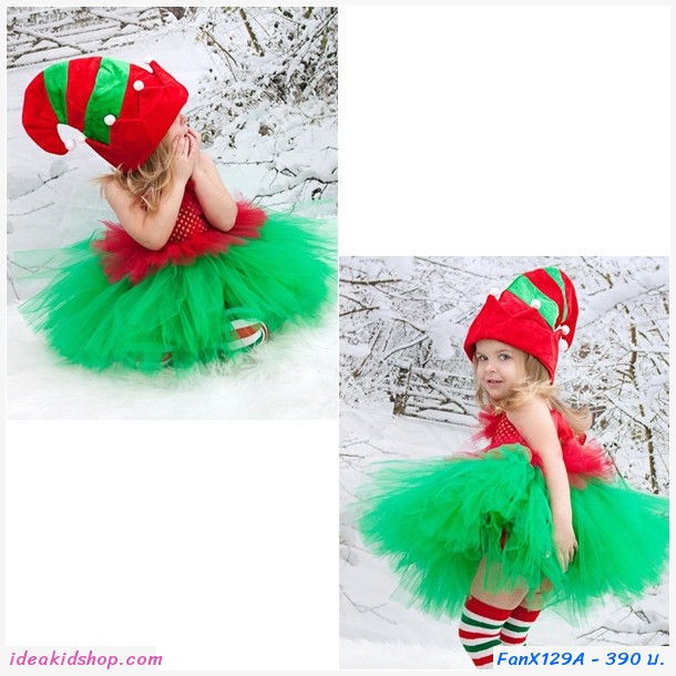 ชุดเดรสแซนตี้ Xmas Tutu สีเขียวแดง
