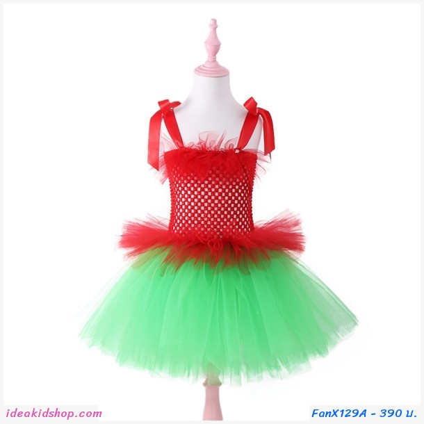 ชุดเดรสแซนตี้ Xmas Tutu สีเขียวแดง