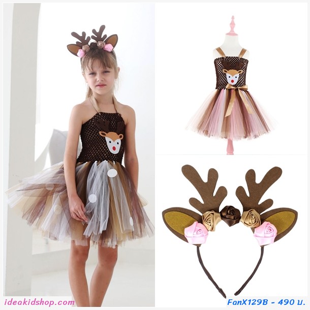 ชุดเดรสแซนตี้ Xmas Tutu+ที่คาดผม กวาง คริสต์มาส