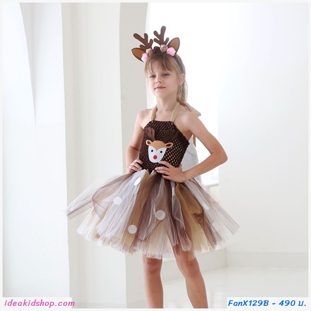 ชุดเดรสแซนตี้ Xmas Tutu+ที่คาดผม กวาง คริสต์มาส