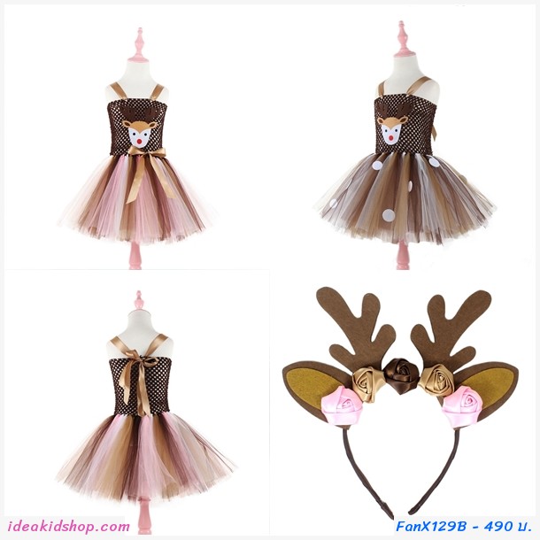 ชุดเดรสแซนตี้ Xmas Tutu+ที่คาดผม กวาง คริสต์มาส