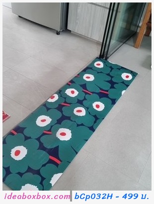 พรมกันลื่น พรมปูพื้นห้องครัว ลาย Marimekko สีเขียวชมพู