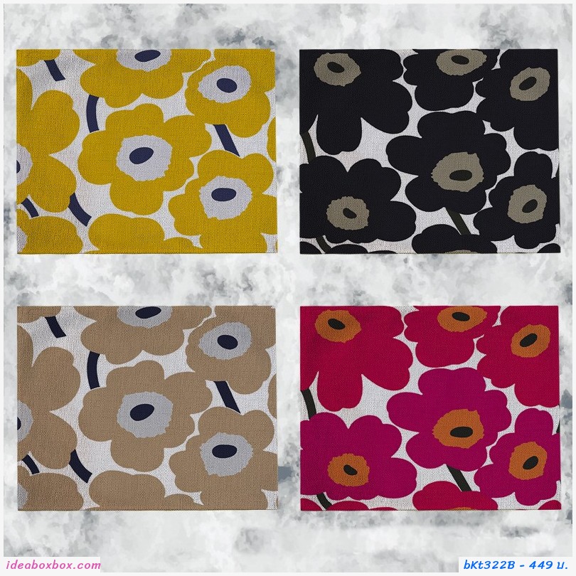 แผ่นรองจานบนโต๊ะอาหาร ลาย Marimekko สีดำ(เซต 4 ผืน)