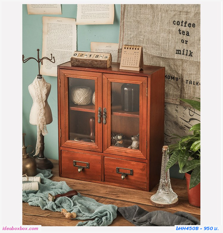 ตู้ไม้ เก็บของ ตกแต่ง retro vintage cabinet แบบ B