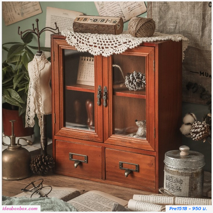 ตู้ไม้ เก็บของ ตกแต่ง retro vintage cabinet แบบ B