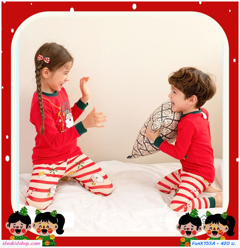 ชุดนอนแขนยาว เสื้อกางเกง xmas ลาย A