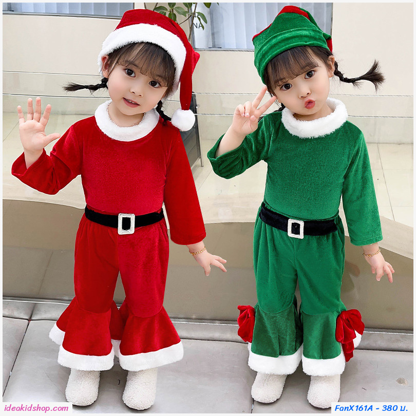 ชุดซานต้า ขาม้า Xmas เซต 3 ชิ้น สีแดง