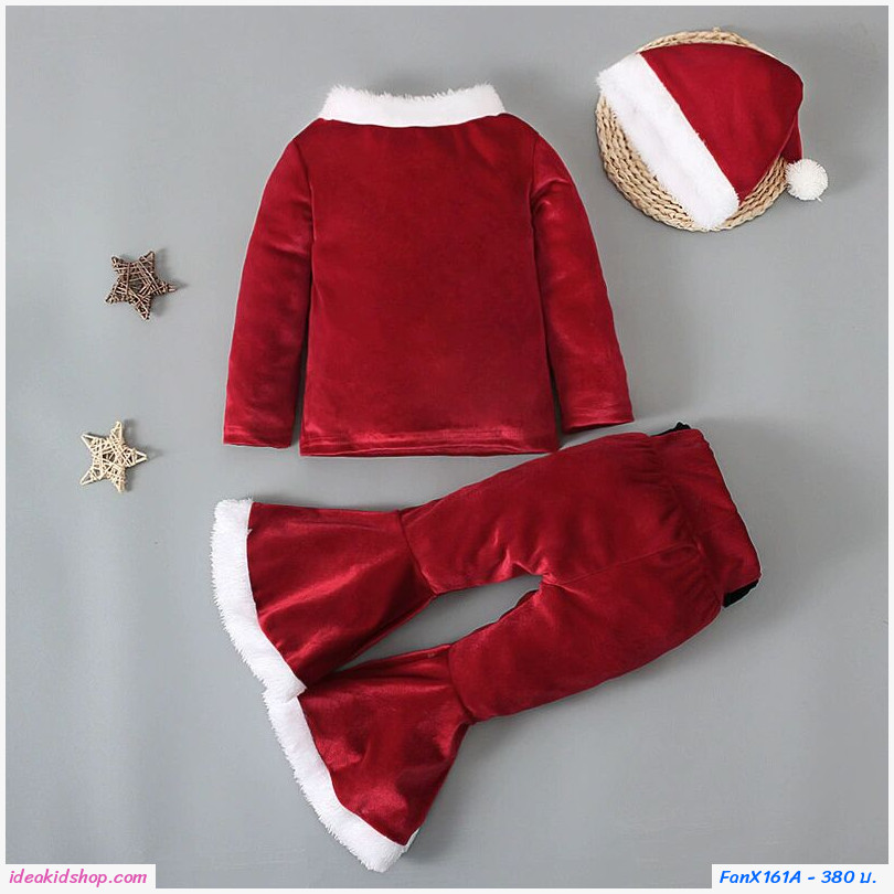 ชุดซานต้า ขาม้า Xmas เซต 3 ชิ้น สีแดง