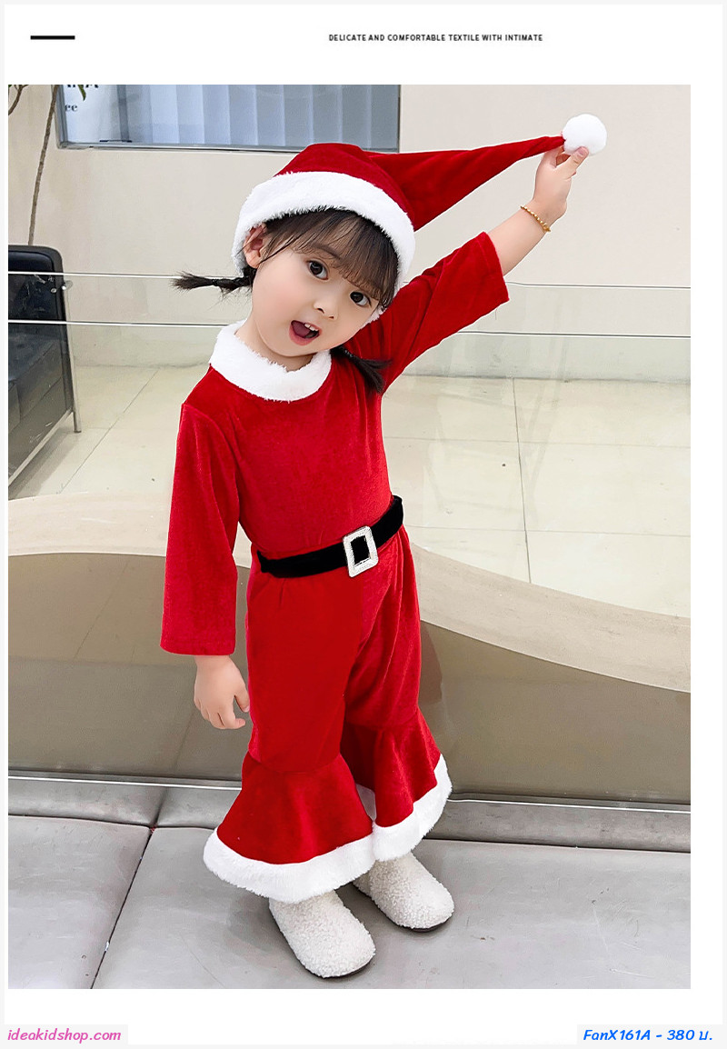 ชุดซานต้า ขาม้า Xmas เซต 3 ชิ้น สีแดง