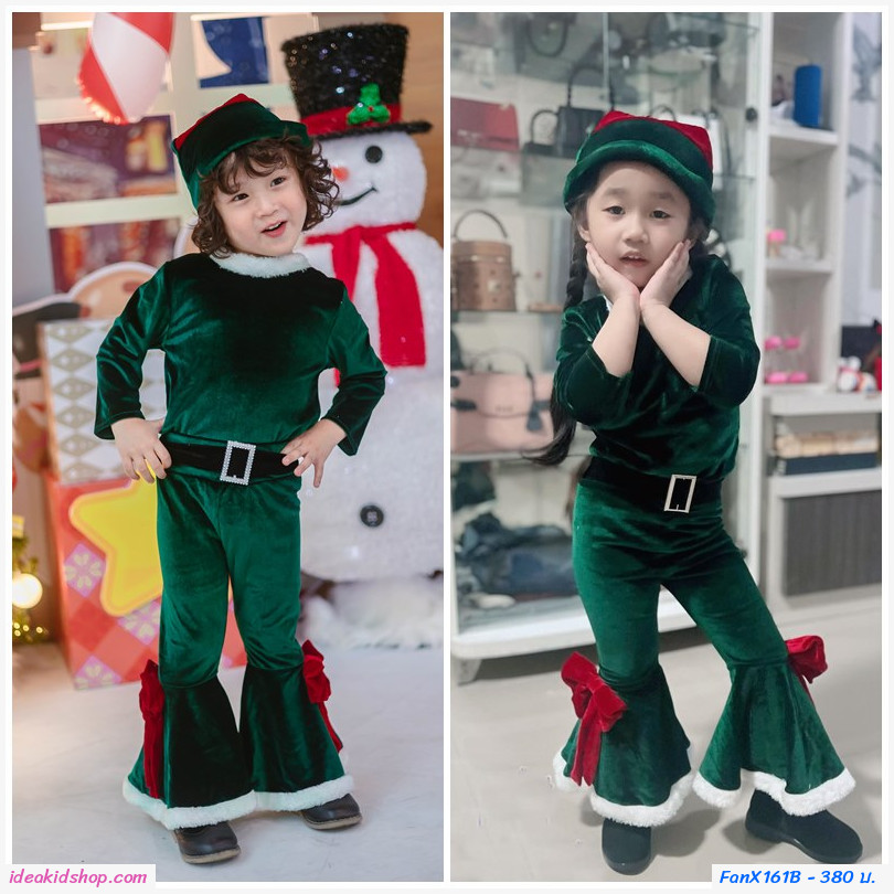 ชุดซานต้า ขาม้า Xmas เซต 3 ชิ้น สีเขียว