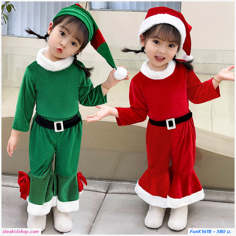 ชุดซานต้า ขาม้า Xmas เซต 3 ชิ้น สีเขียว