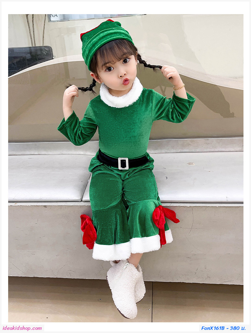 ชุดซานต้า ขาม้า Xmas เซต 3 ชิ้น สีเขียว