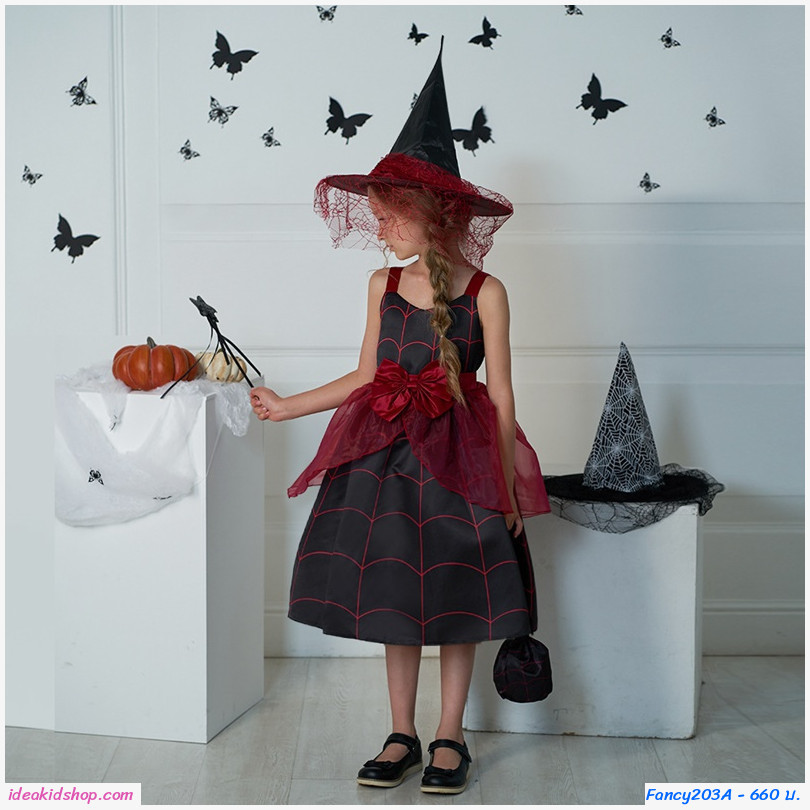 ชุดฮาโลวีน คอสเพลย์ แม่มด พร้อมกระเป๋า หมวก แบบ A