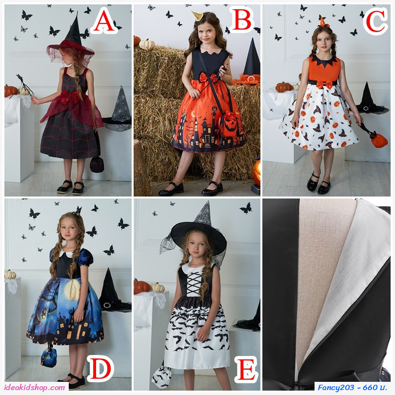 ชุดฮาโลวีน คอสเพลย์ แม่มด พร้อมกระเป๋า หมวก แบบ B