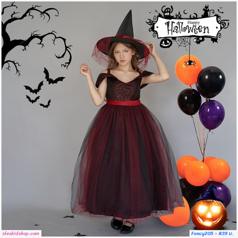 ชุดฮาโลวีน คอสเพลย์ แม่มด Princess(ไม่รวมหมวก) สีแดงดำ