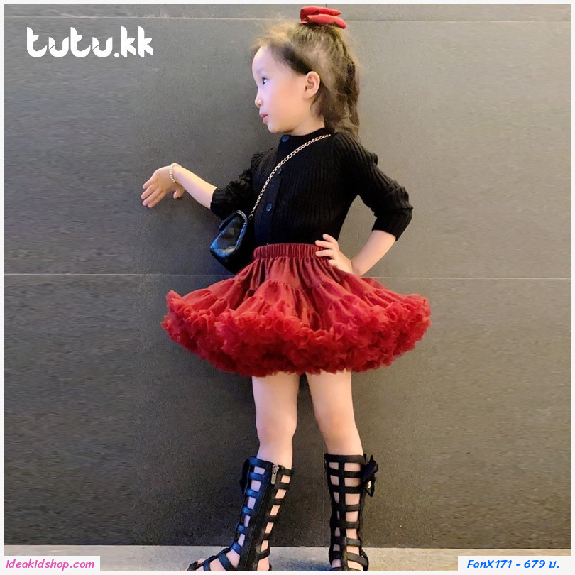 กระโปรงเด็ก Premium tutu  สีพื้น สีแดง