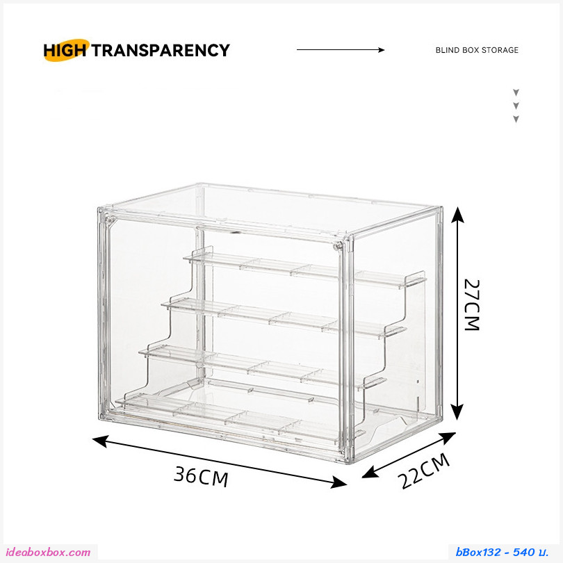 กล่องโชว์โมเดล+บันได Figure display box Transparent Stackable  36x22x27