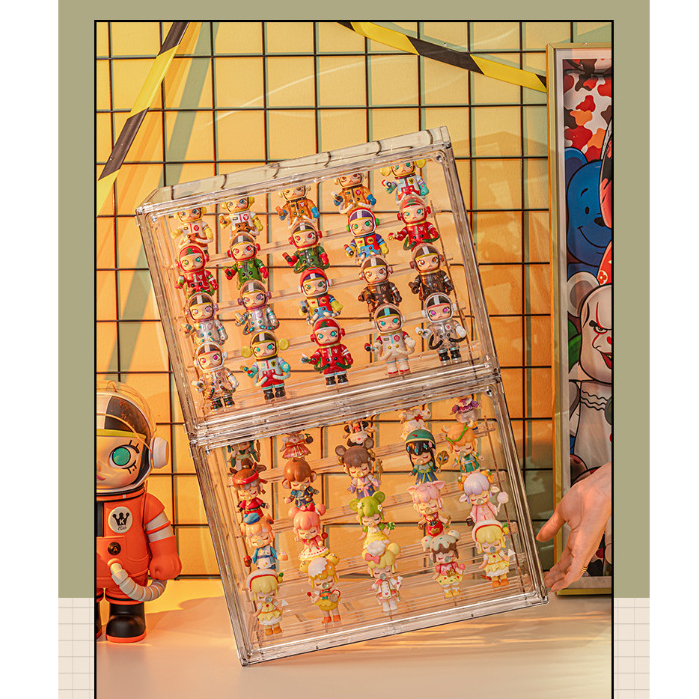 กล่องโชว์โมเดล+บันได Figure display box Transparent Stackable  36x22x27