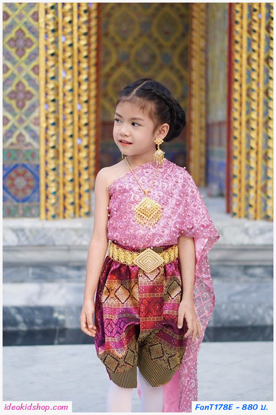 ชุดไทยนางนพมาศ สไบมุก โทนสีชมพู