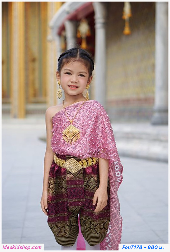ชุดไทยนางนพมาศ สไบมุก โทนสีชมพู