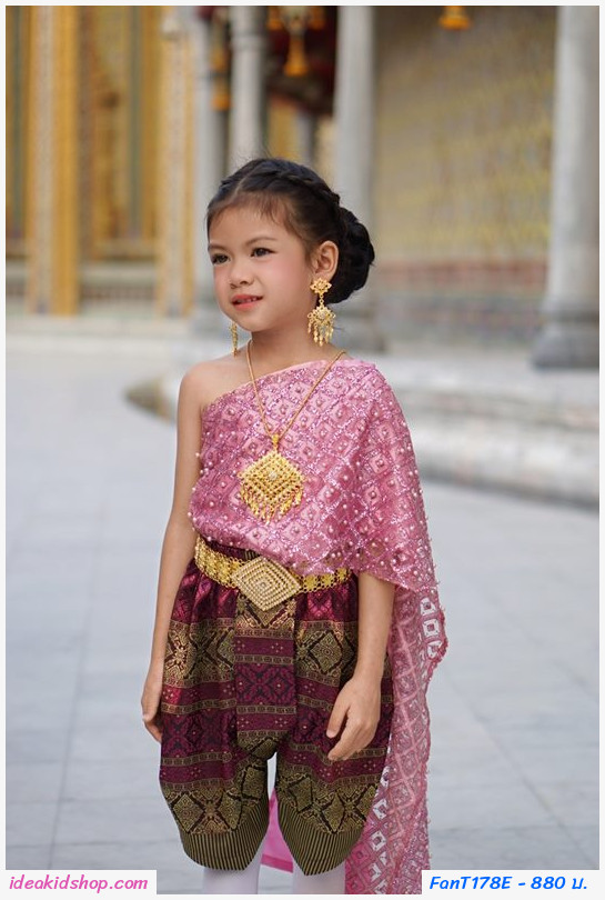 ชุดไทยนางนพมาศ สไบมุก โทนสีชมพู