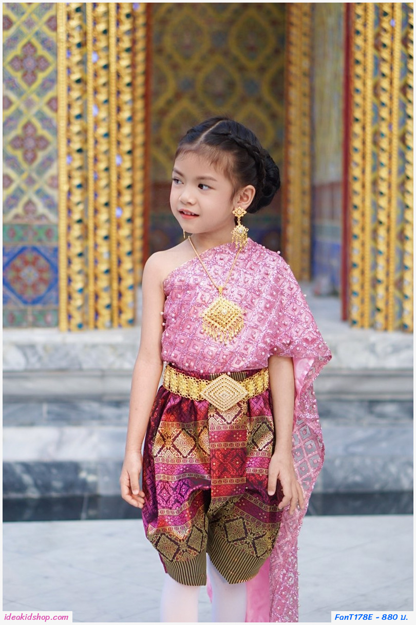ชุดไทยนางนพมาศ สไบมุก โทนสีชมพู