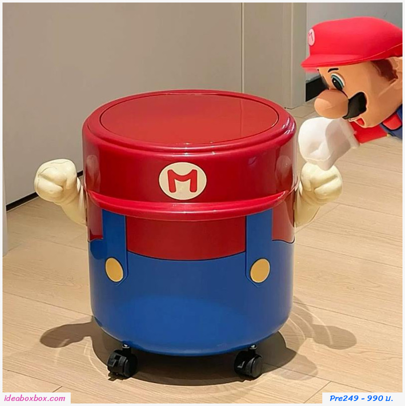 [พรีออเดอร์]ถังขยะลายการ์ตูน Luigi พร้อมล้อเลื่อน ขนาด 13L