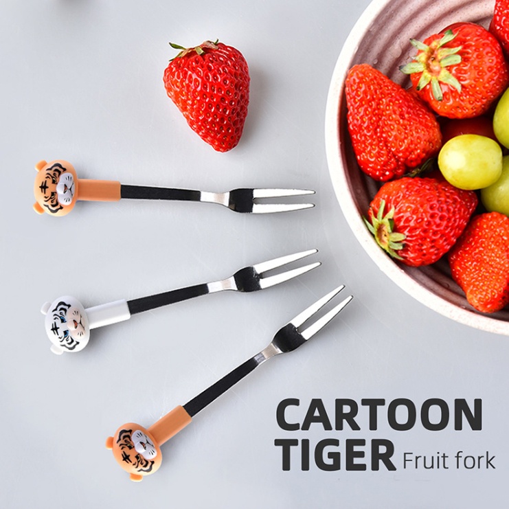 ส้อมจิ้มผลไม้ Fruit Fork ผลไม้ หัวการ์ตูนสัตว์น่ารักๆ พร้อมกระปุกและส้อม 6 คันวางประดับตกแต่งอาหารให้ดูน่้าทาน:Tiger ส้ม