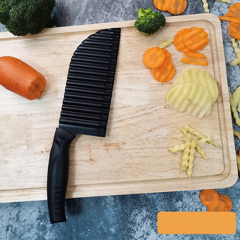 มีดดำขอบหยัก Stainless potatotes knife มีดดำขอบหยัก หั่นมันฝรั่ง ผัก ผลไม้ มีดคมหั่นง่ายทำอาหารได้สบายๆ