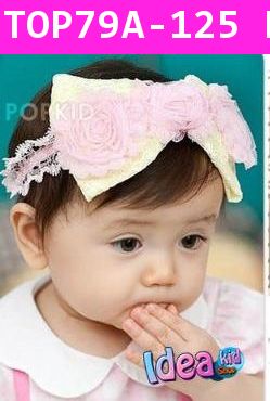 ผ้าคาดผม โบว์ใหญ่ใจหวานชมพูเหลือง