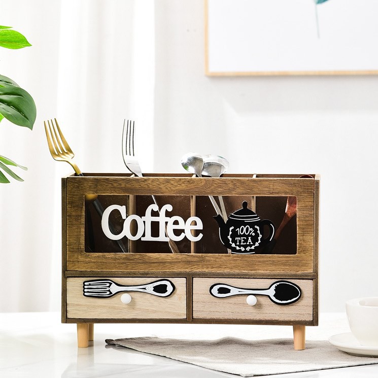 ที่จัดระเบียบมุมกาแฟ เครื่องดื่ม น่ารัก Retro wooden:โทนน้ำตาล